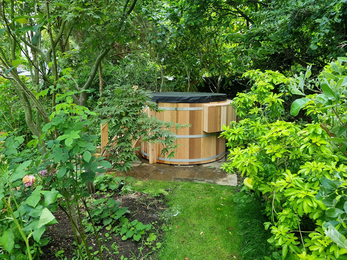 cedar wood hot tub garden