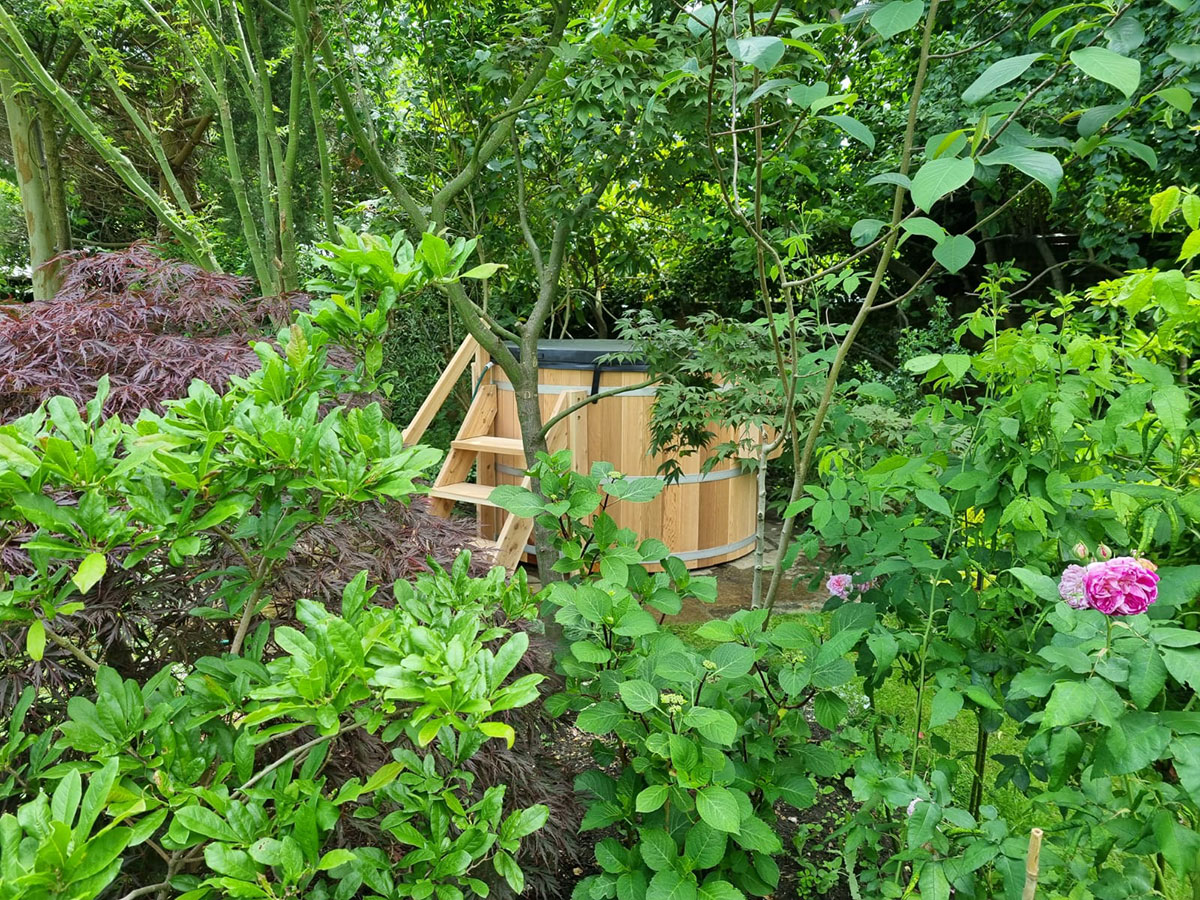 cedar wood hot tub garden