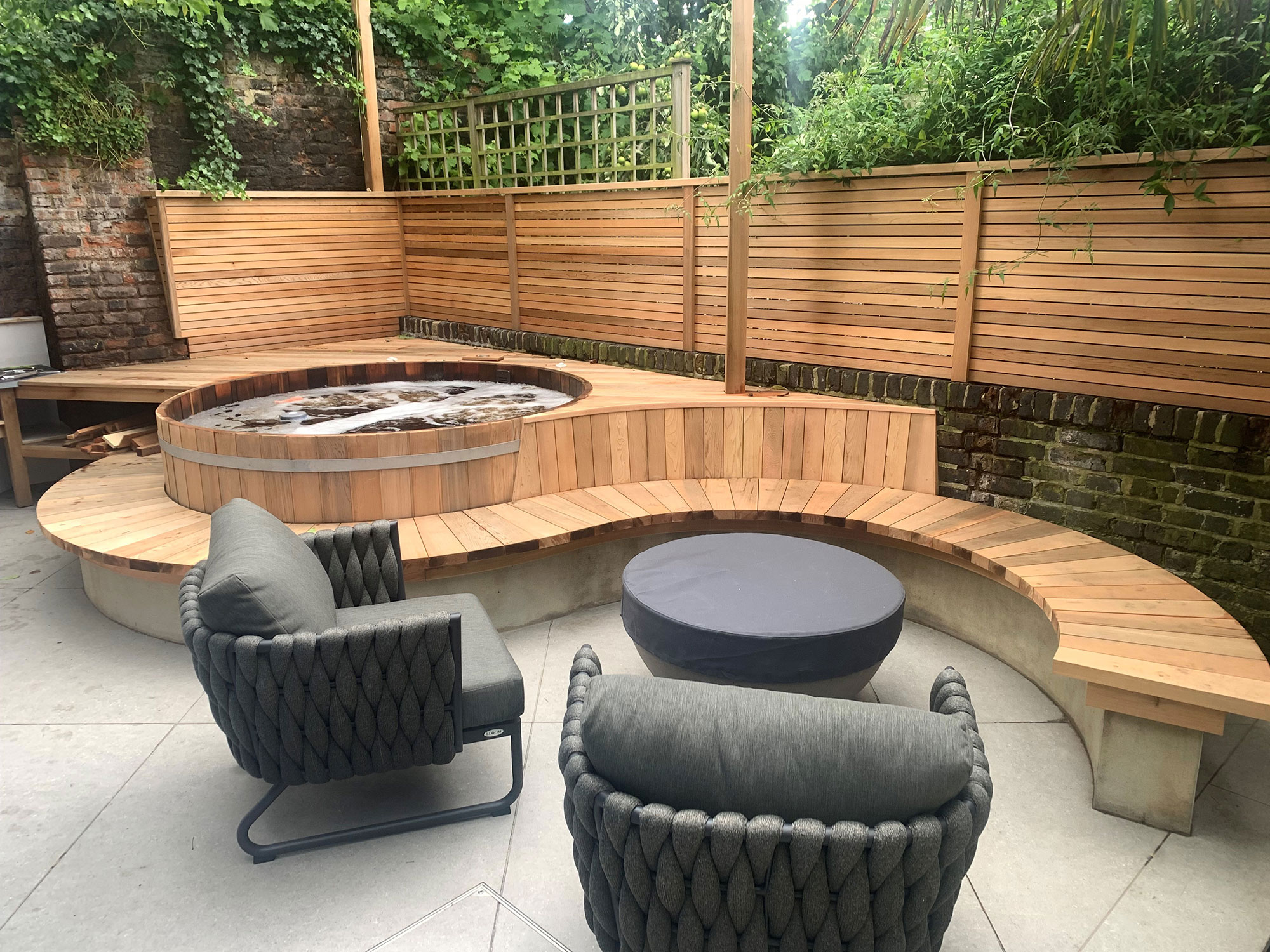 cedar wood hot tub recessed