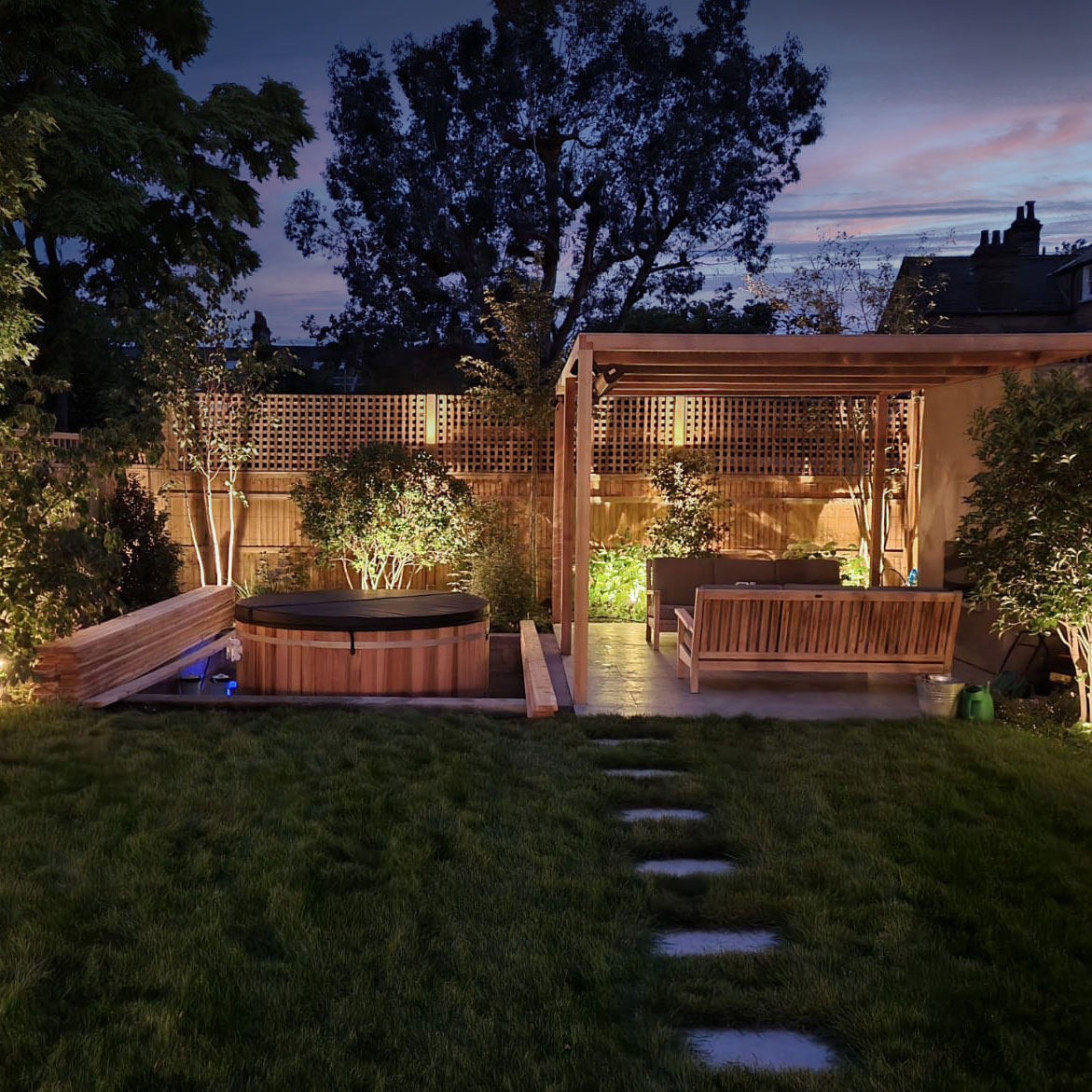 cedar wood hot tub recessed night setting