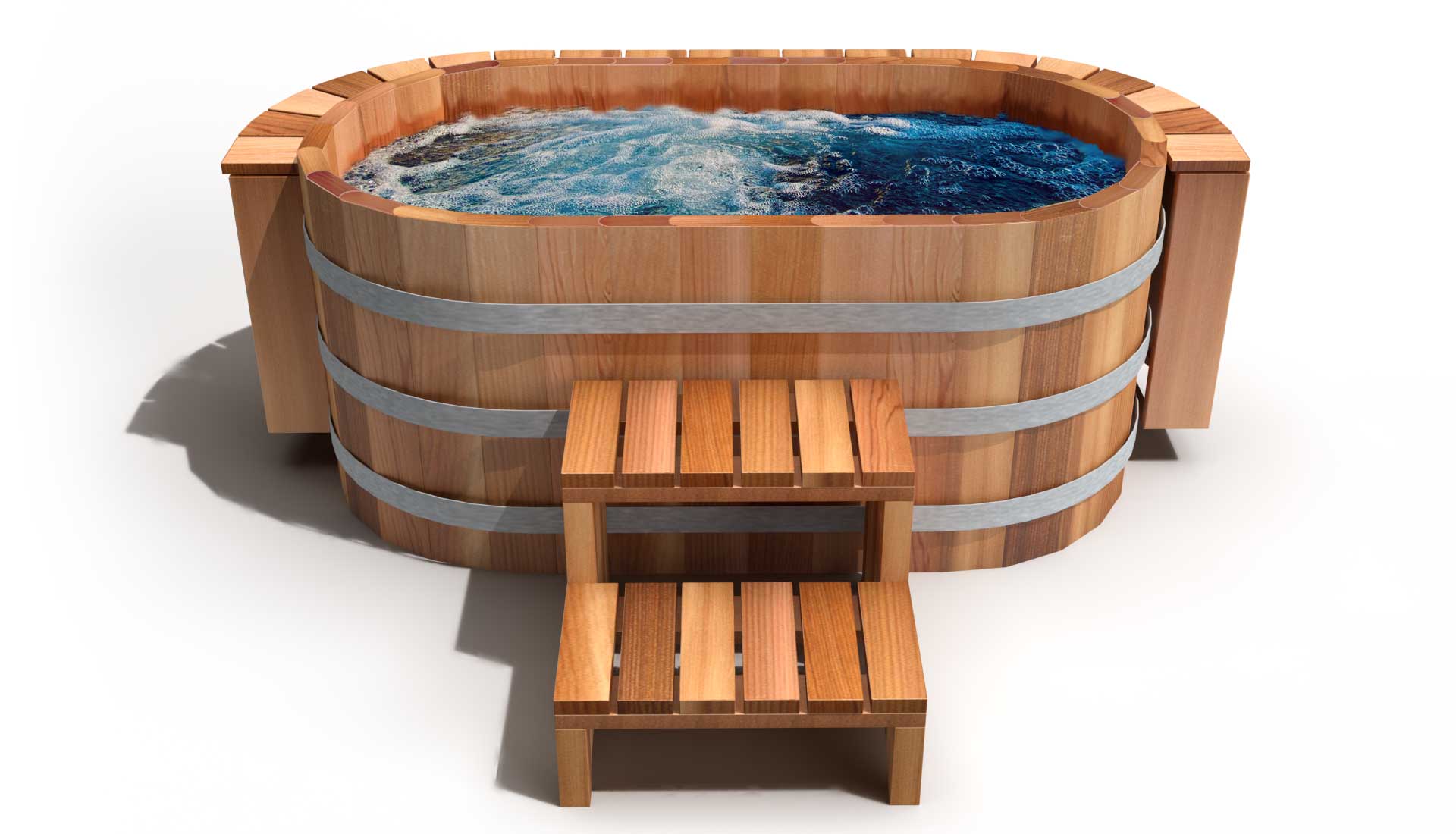 Cedar Wood Ofuro Hot Tub with jets on