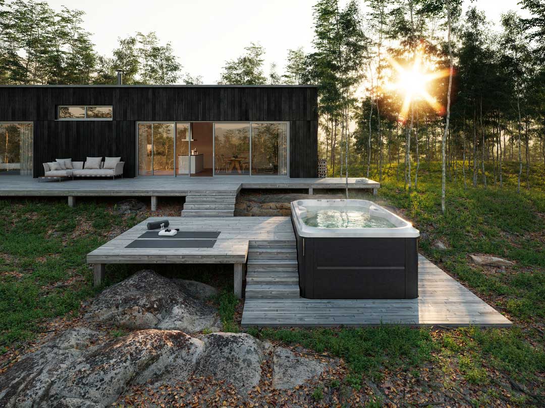 J 19™ POWERPRO™ Semi sunken swim spa installed into decking